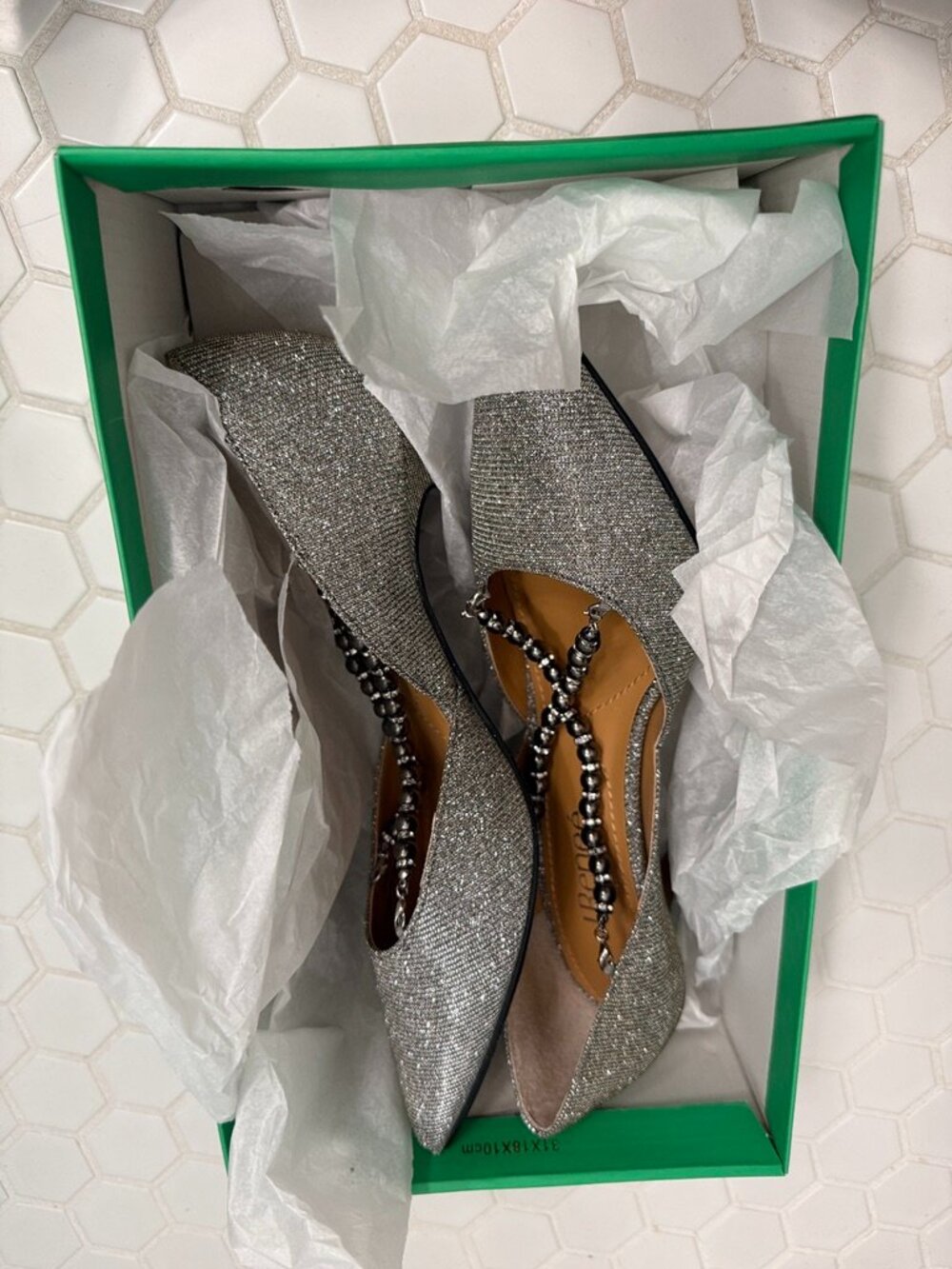 J. Renee Zayna Pewter Glitter D'Orsay Pumps Beaded Heels 7.5 New - Picture 10 of 10